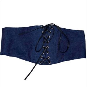 Nwot denim tie string stretchy buckle wide belt